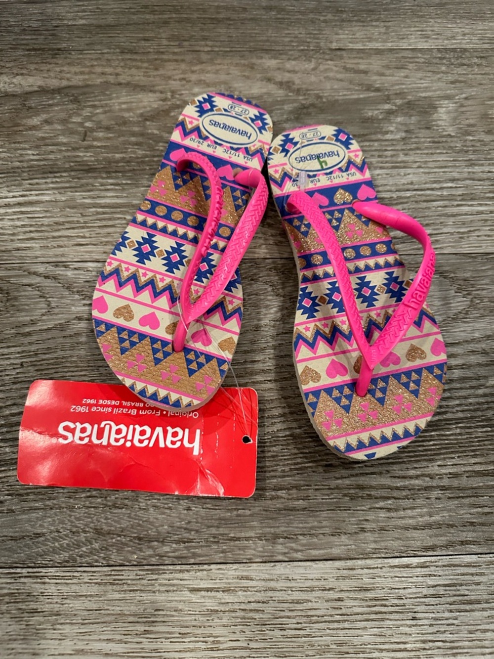 Havaianas Pink & Multicolor Aztec Pattern Flip Flops